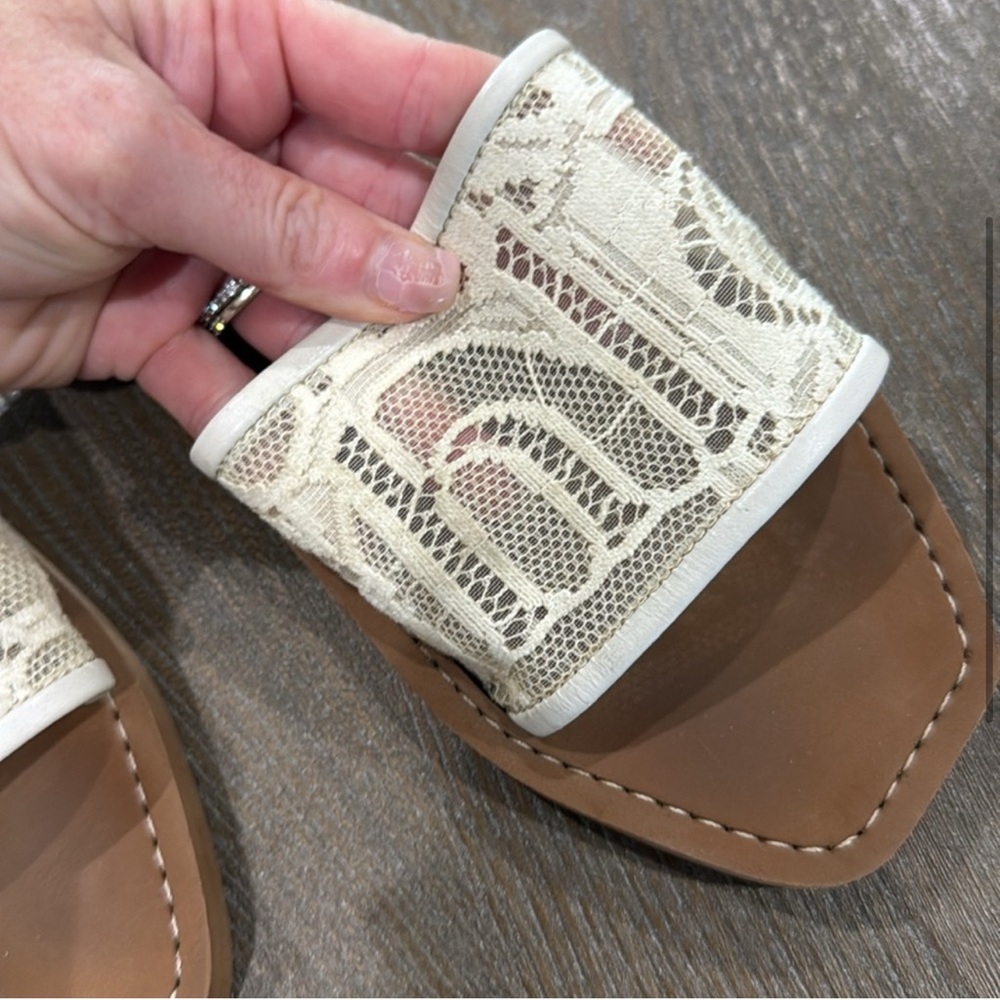 Chloe Cream and Brown Slide Sandals Authentic - Picture 3 of 7